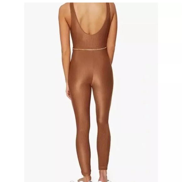 WeWoreWhat Belted Scoop Rib Knit Jumpsuit in Brown size Medium - Picture 2 of 6